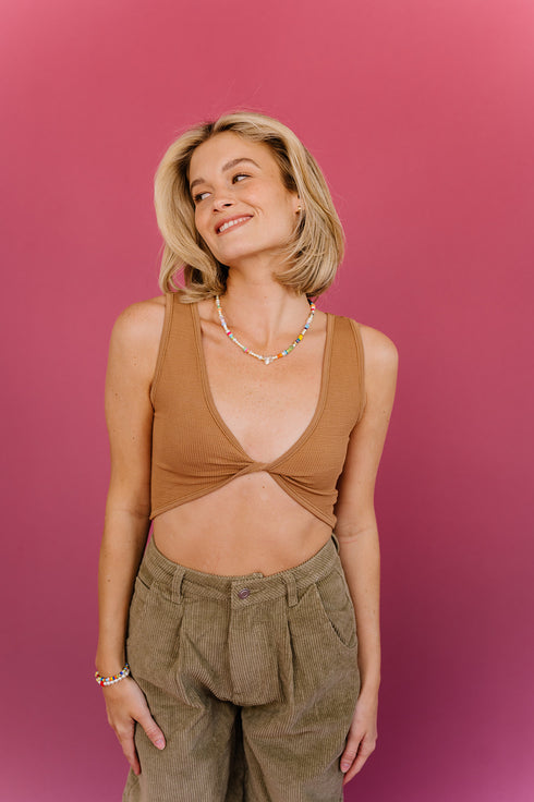 Twist & Shout Ribbed Brami// Caramel